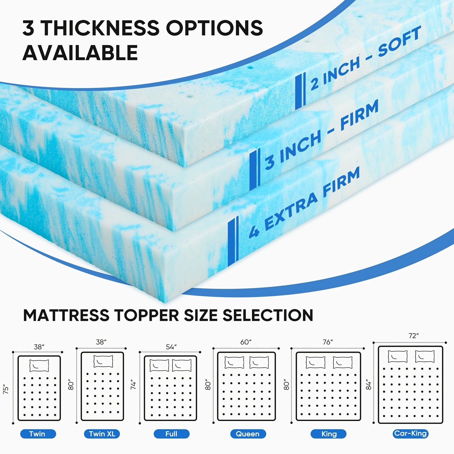Mattress Topper shown in the twin XL (4 Inch) option