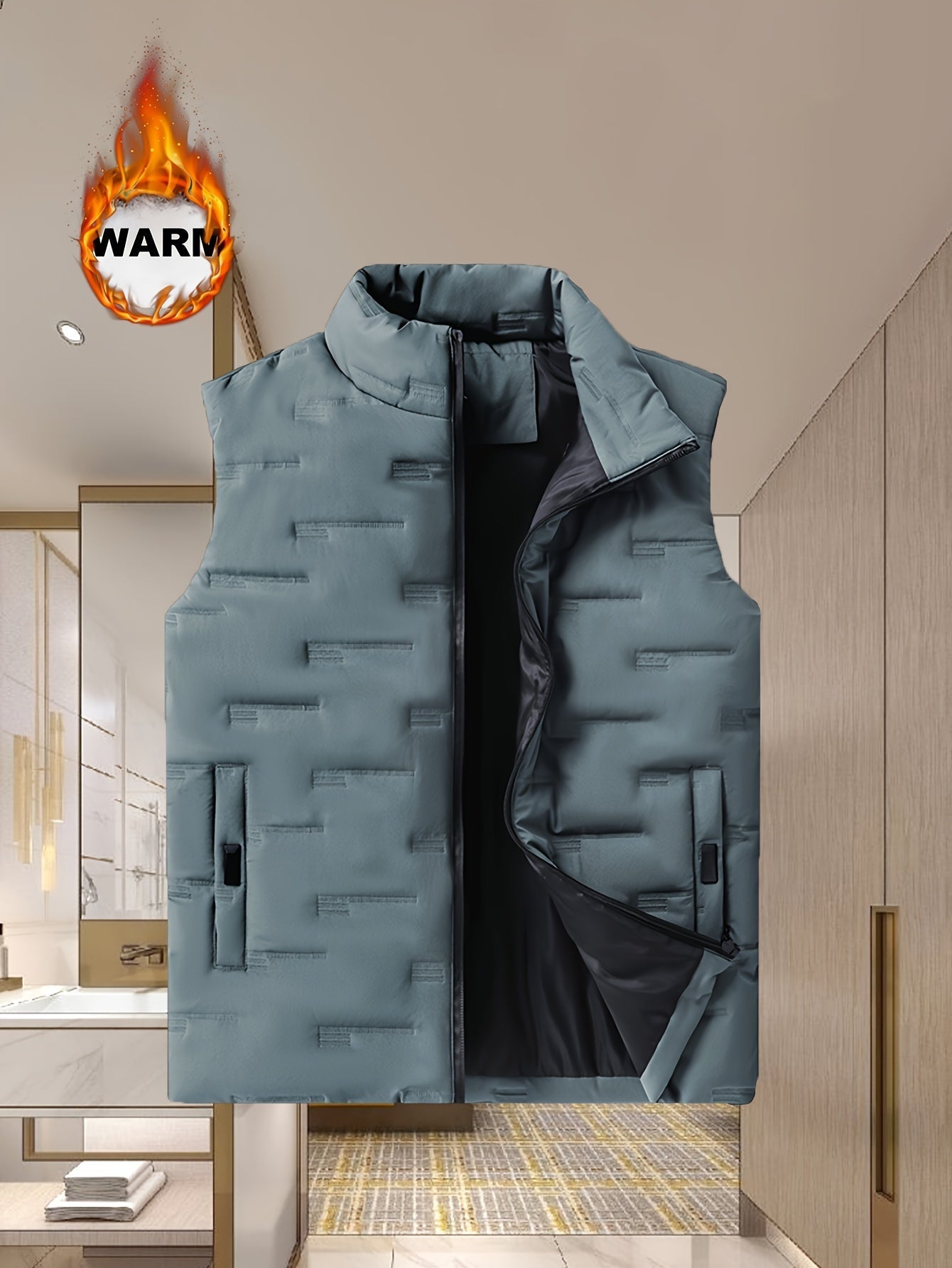 Men's Stand Collar Outerwear Vest - Warm Pocket Design