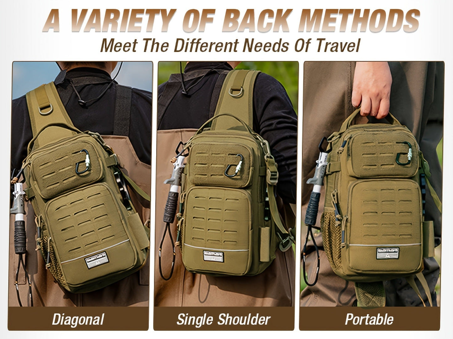Camouflage Fishing Shoulder Bag with Zipper – Tactical Outdoor Gear Bag for Fishing Tackle, Hunting & Camping, Multi-Pocket Crossbody Bag, Available in Green Camo, Black Camo, Black & Khaki, Gift Box Option