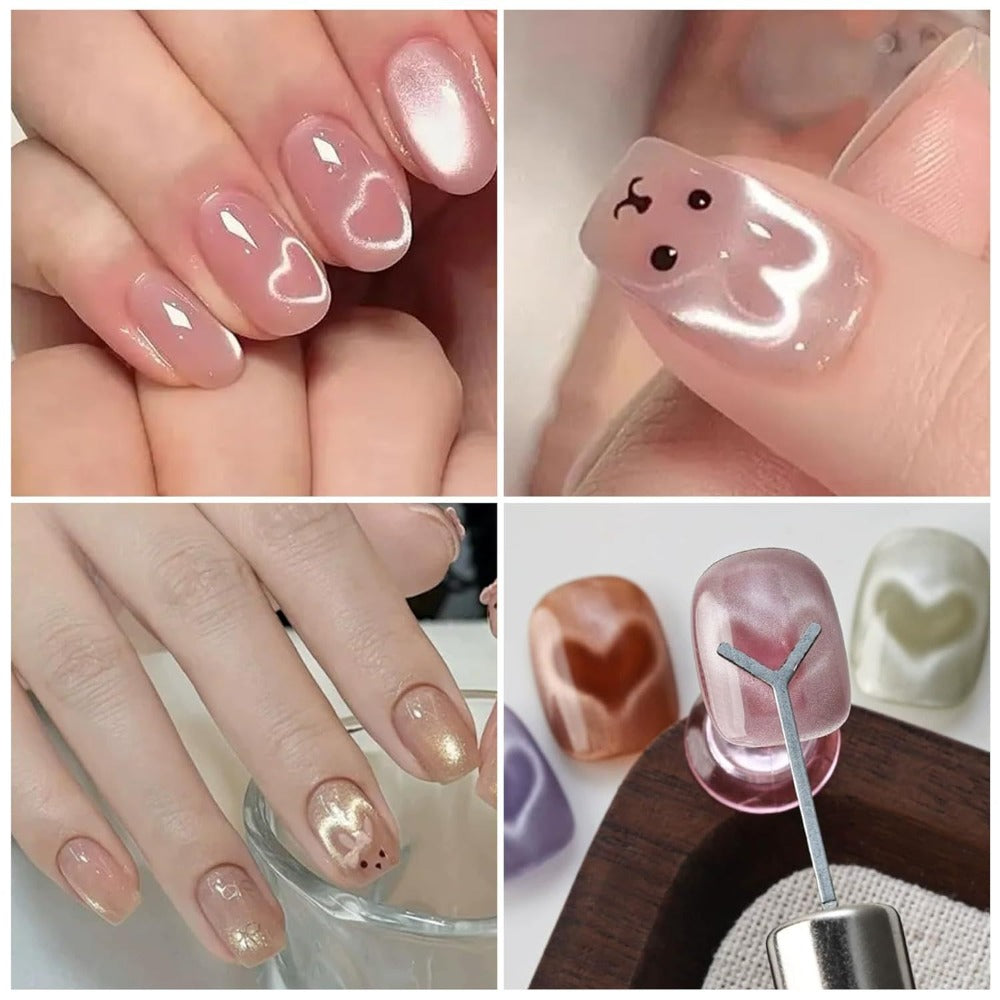Cat Eye Nail Magnet Set 11pcs - 3-in-1 Magnet Stick with Heart & Bunny Designs, Strong Magnetic Tool for Cat Eye Gel Polish Nail Art, Professional Salon & Home DIY Nail Art Gift