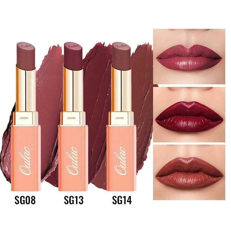 Oulac Nude Satin Lipstick Set 12g Each – Lightweight Moisturizing Full Coverage Cream-to-Satin Formula, Skin-Flattering Nude Lip Color Gift-Ready for Women All Skin Tones (LT-SG Nude Set 2 & 3)