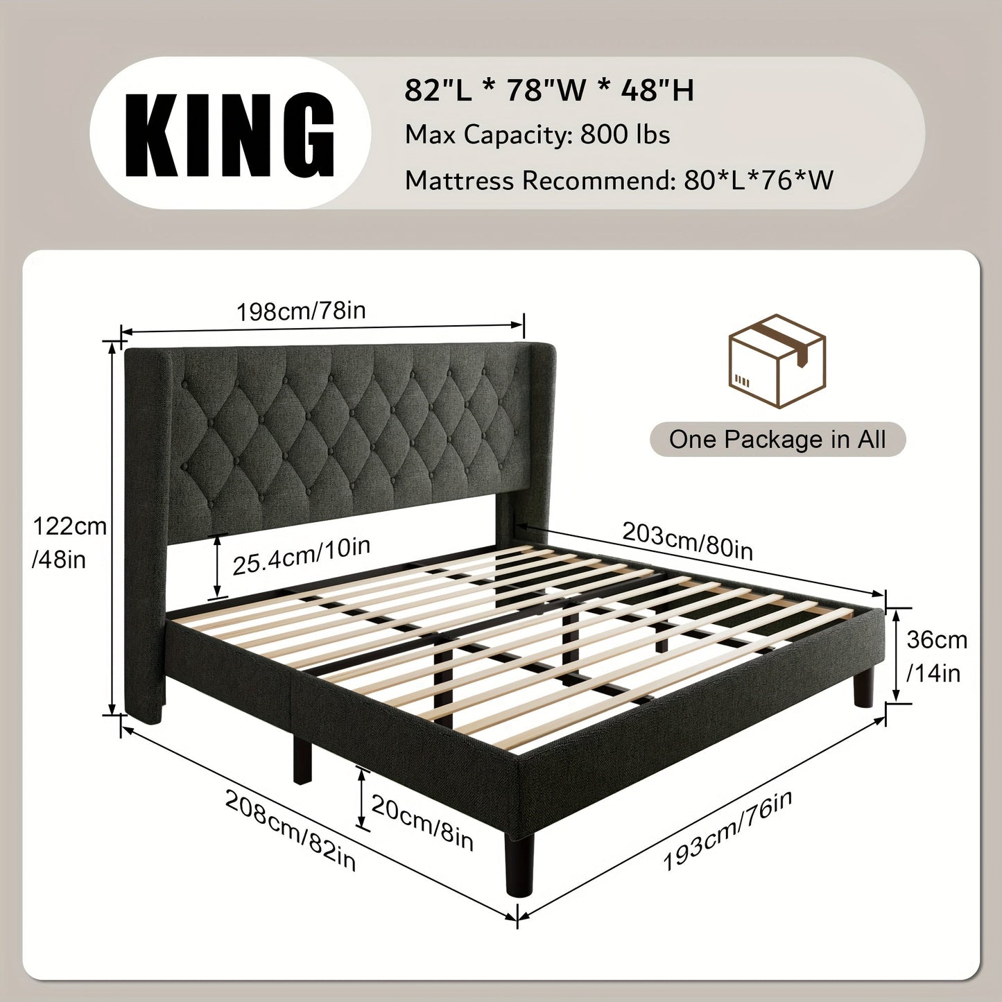 Bed Frame shown in the Dark Gray, King option