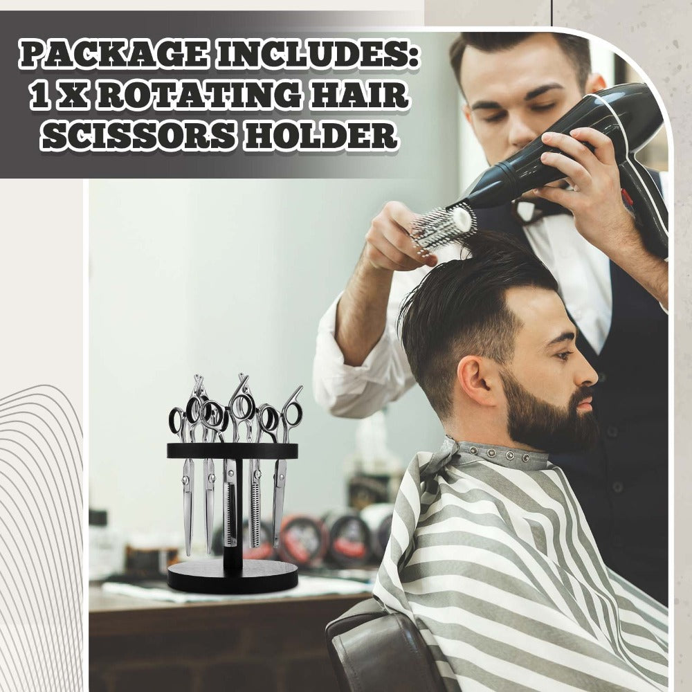 Scissor Holder Rotating 360 Degree Wooden Barber Shears Stand Organizer 10 Holes 0.71 Inch for Salon Hair Stylist Barbershop Grooming Tool Storage Countertop Display