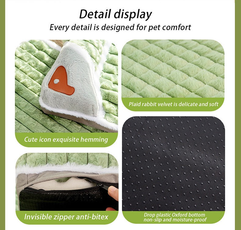 Thickened Dog Bed & Cat Bed Mat with Pillow – Anti-Slip, Machine Washable, Detachable Crate Mat for All Dogs & Cats, L & XL