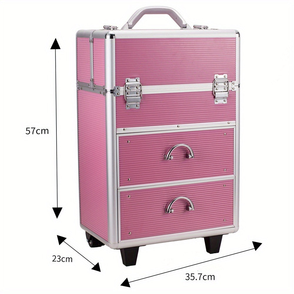 Makeup Train Case 4 Tier Lockable with Extendable Trays Large Capacity Cosmetic Organizer Box for Makeup Artists Salon Professional Beauty Storage Portable Travel Case Pink