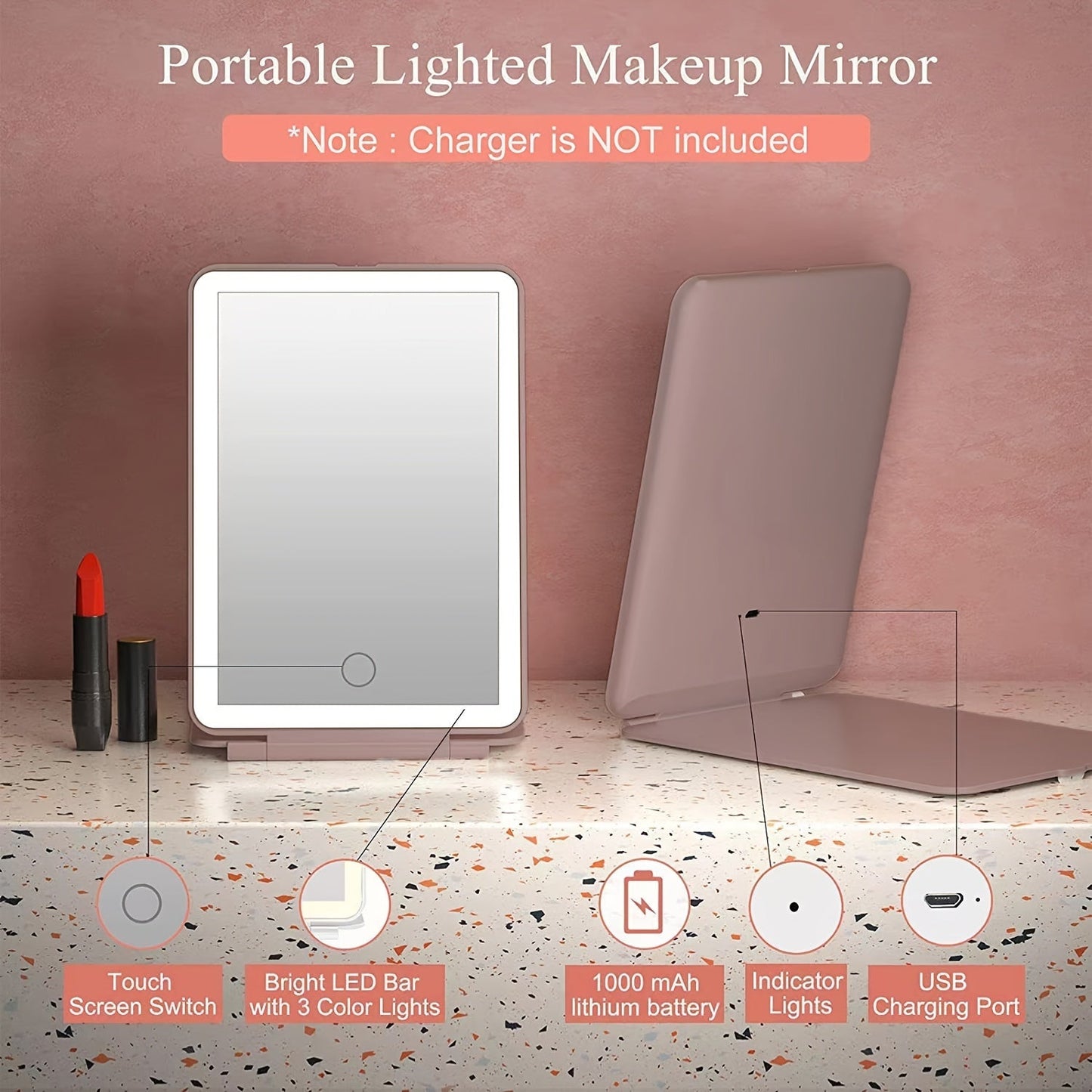 Cute Animal LED Makeup Mirror Foldable Double-Sided 3 Brightness Settings - USB Rechargeable Lighted Handheld Mirror Portable Travel Vanity Mirror for Girls Women Teen Gift