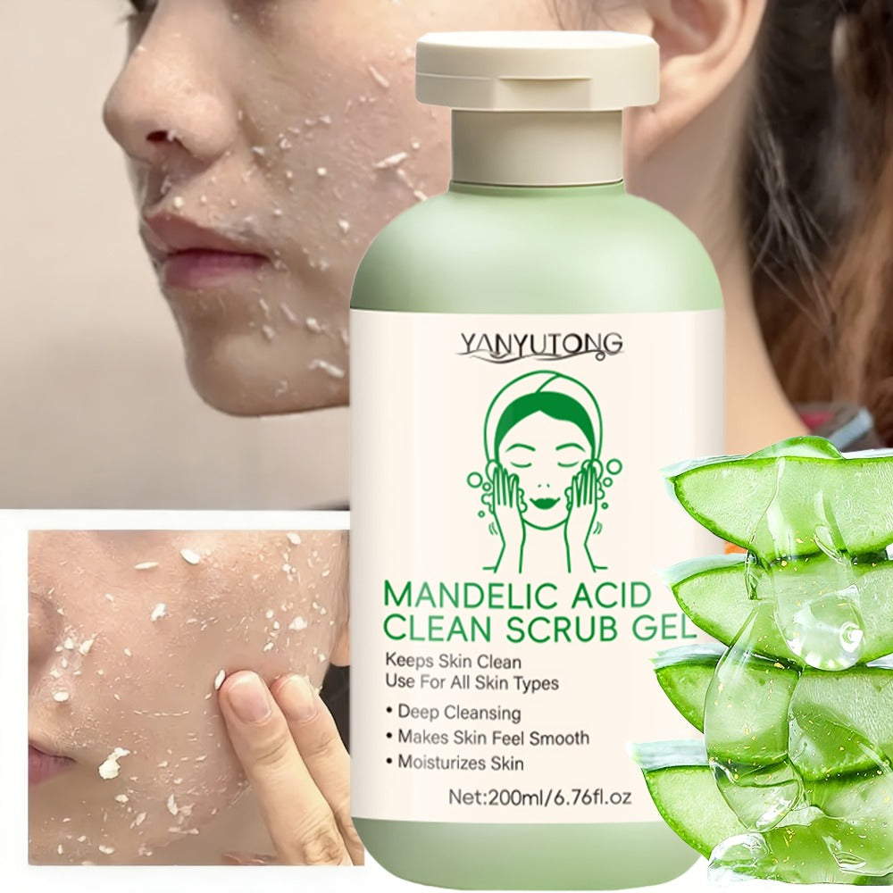 Aloe Vera Rose Exfoliating Gel with Mandelic Acid — Gentle Daily Face & Body Scrub for Deep Pore Cleansing, Hydration & Smooth Radiant Skin, All Skin Types, 200ml