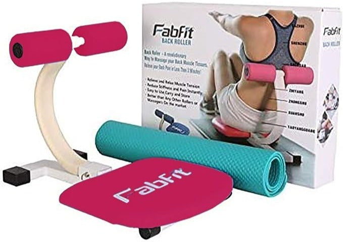 Ab Crunch Trainer Machine with Back Massager Roller Dual Resistance Sit-Up Assistant Lower Back Support Includes Yoga Mat Workout Guide Home Gym Fitness Gift