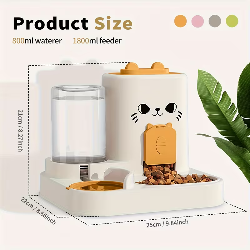 Automatic Cat Feeder and Water Dispenser 2-in-1 - Large Capacity Dry Wet Separation Pet Food Bowl, Battery-Free Gravity Feeder for Indoor Cats, Healthy Diet & Hydration Station