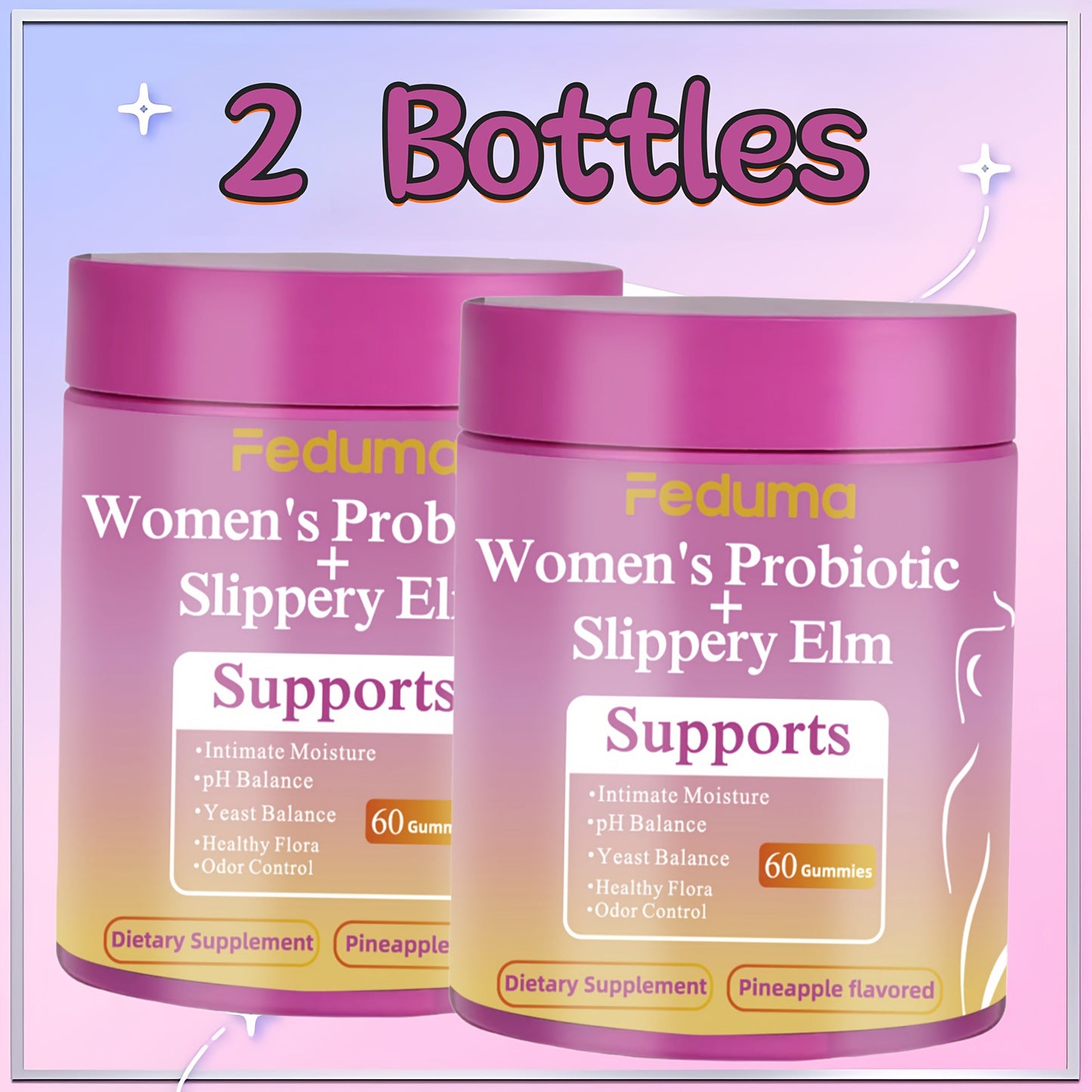 Women's Probiotic Gummies with Slippery Elm for Intimate Moisture Odor Control Healthy Flora – Pineapple Flavor 60 Count Feminine Wellness Supplement Daily Gut Health Support