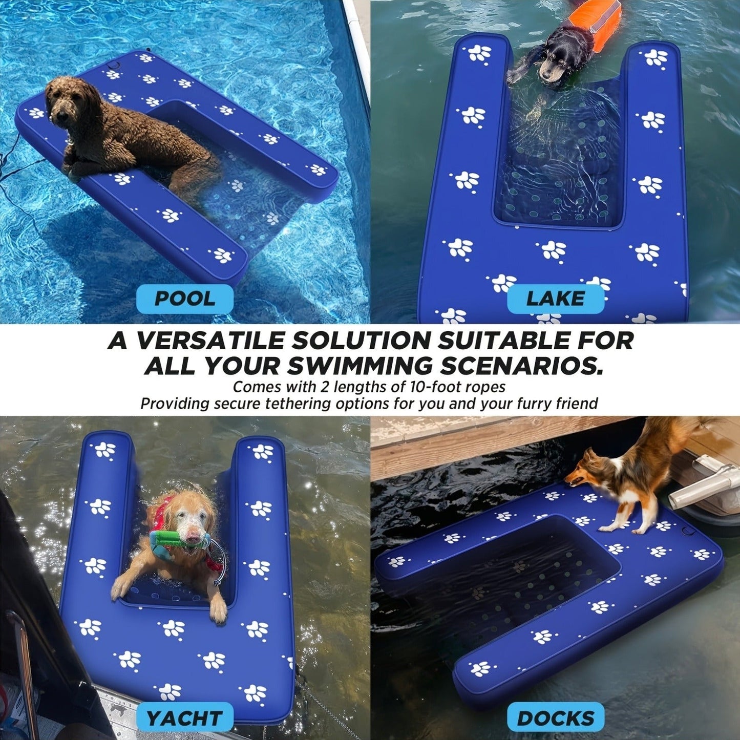 Inflatable Dog Water Ramp Floating Non-Slip – Dog Boat Ramp for Pool Dock & Lake, Oxford PVC Platform with Traction Rope & Air Pump, 4.7ft x 3ft, Safe Water Entry for Dogs
