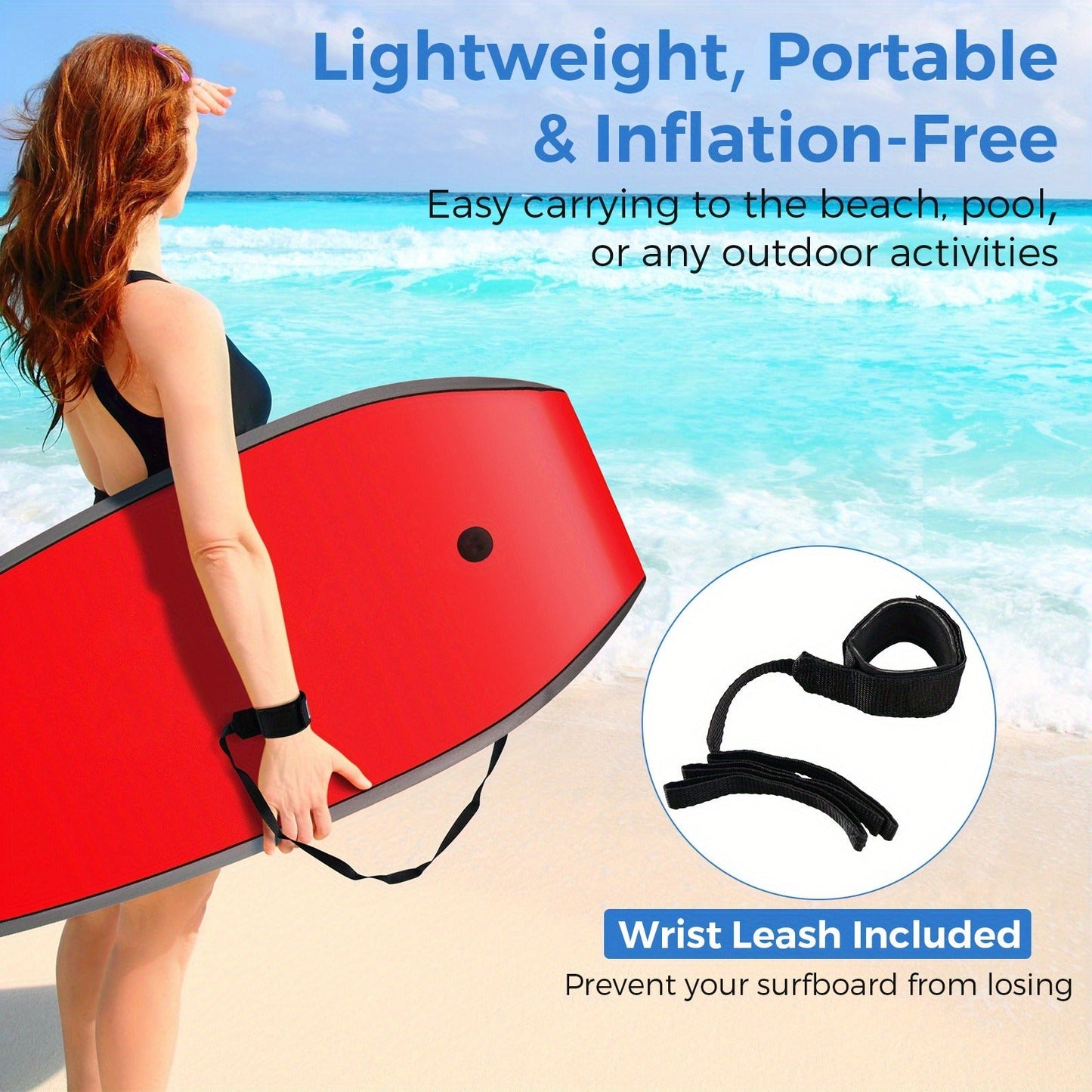 Bodyboard 41 Inch Lightweight XPE Deck EPS Core HDPE Bottom Crescent Tail Wrist Leash 200lbs for Teens Adults Beach Ocean Pool Multi-Color
