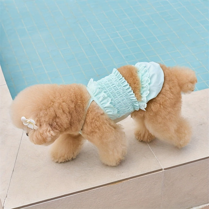 Dog Swimsuit Sky Blue Jumpsuit with Swim Cap – Pet Beach Vacation Outfit Bikini Vest for Dogs & Cats, Summer Swimming Costume, Sizes XS to XL for Small Medium Large Pets
