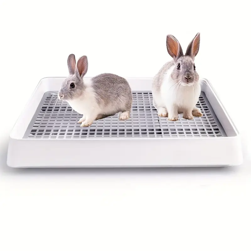 Rabbit Litter Box Large Corner Pet Toilet with Odor Control | Sturdy Easy-Clean Plastic Urine Tray for Rabbits Guinea Pigs & Small Animals | Indoor Cage Accessory | Grey White Small Animal Potty Trainer