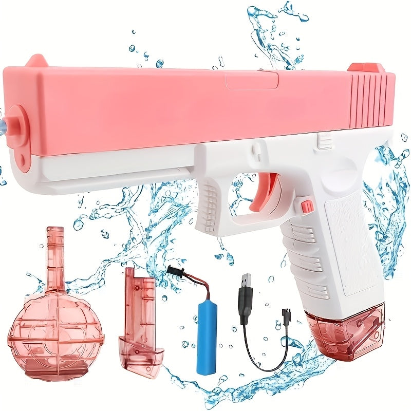 Dual Magazine Automatic Water Gun for Kids & Adults – High-Capacity Long-Range 30ft Squirt Blaster Ergonomic Grip, Blue & Pink, Pool Beach Backyard Summer Outdoor Fun