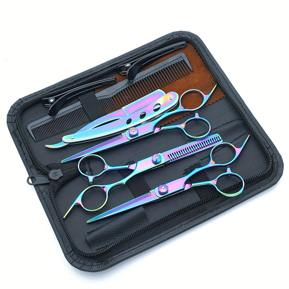 Hair Cutting Scissors Set 6 Inch Stainless Steel with Thinning Shears & Barber Comb – Colorful Professional Hairdressing Shears Kit for Men Women Salon Home