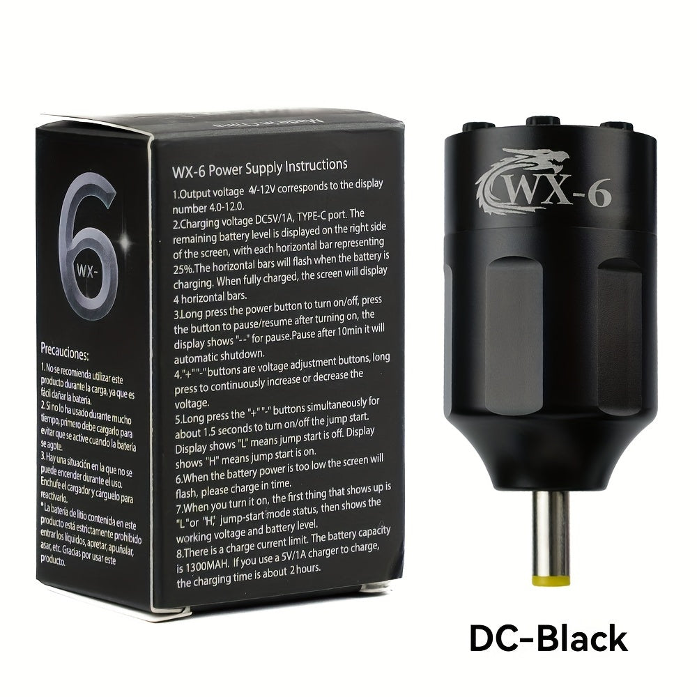 Wireless Tattoo Power Supply Portable Rechargeable Battery LED Digital Display RCA DC Connector Coreless Motor for Rotary Tattoo Pen Machine - Red Silver Black