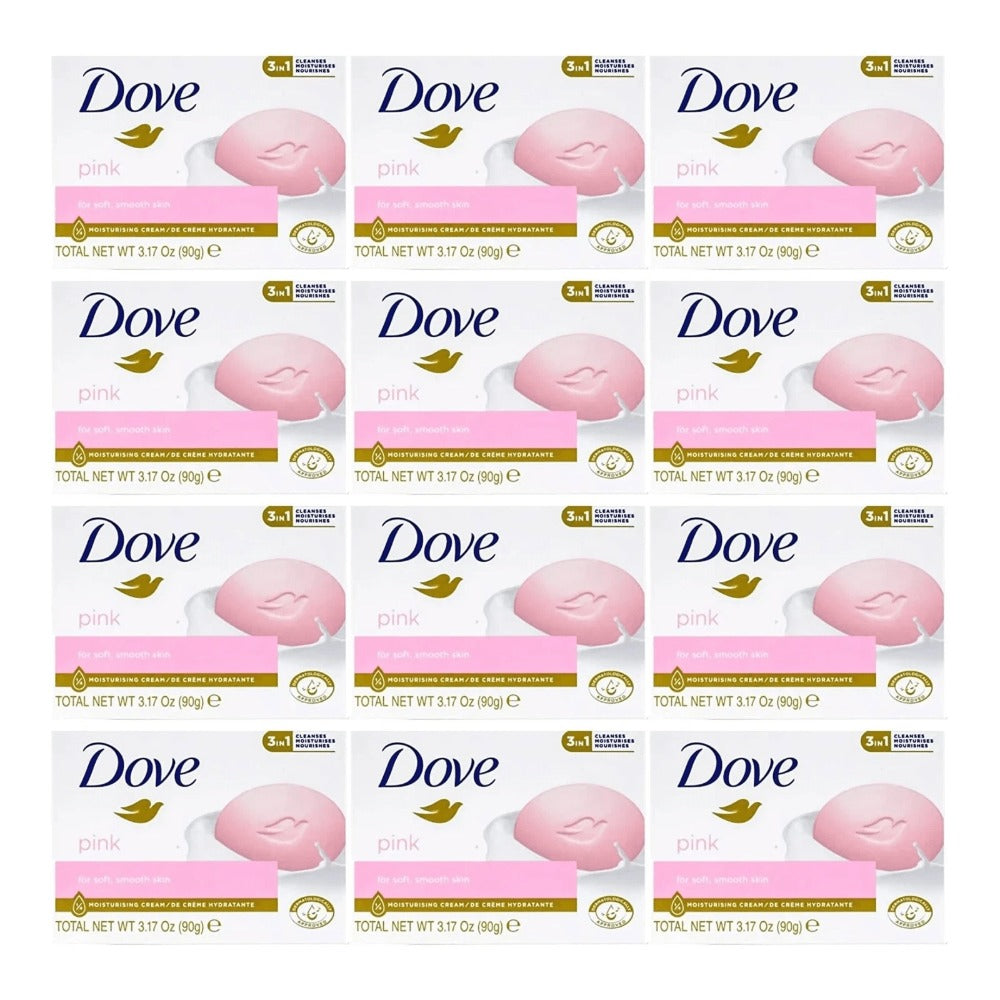Moisturizing Bar Soap Dove Pink Beauty Bar 12 Pack 90g Each Gentle Cleansing with Skin Natural Nourishers for Soft Smooth Skin Daily Body and Face Wash Bulk Value Pack