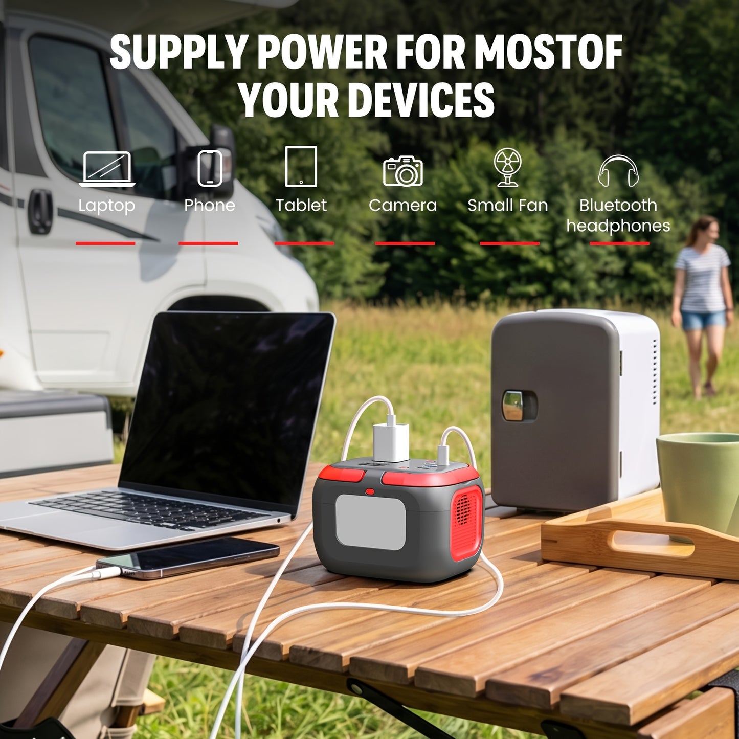 120W 97.68Wh Portable Power Station Solar Generator (without Solar Panel) Lithium Battery Fast Charger, USB C, USB QC3.0, AC Outlets, DC Output And Emergency LED Light for Camping, Hiking, Vacation, Travel, Road Trip And Home Backup Power