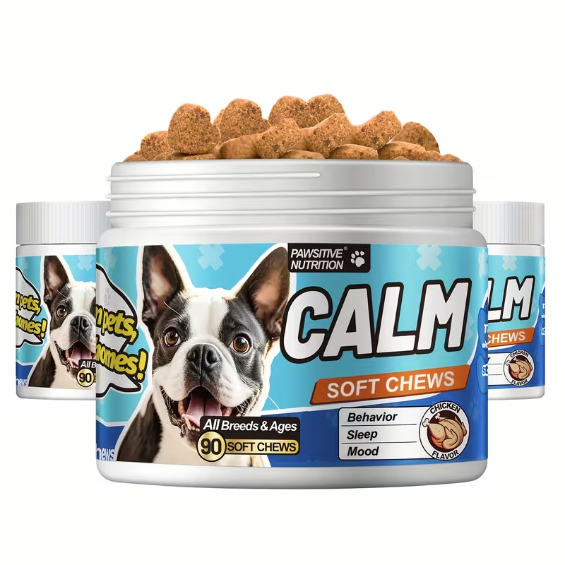 Dog Calming Soft Chews – Natural Herbal Supplement for Thunder, Fireworks & Barking Anxiety, Chicken Flavor, 90 Chews for All Dog Breeds