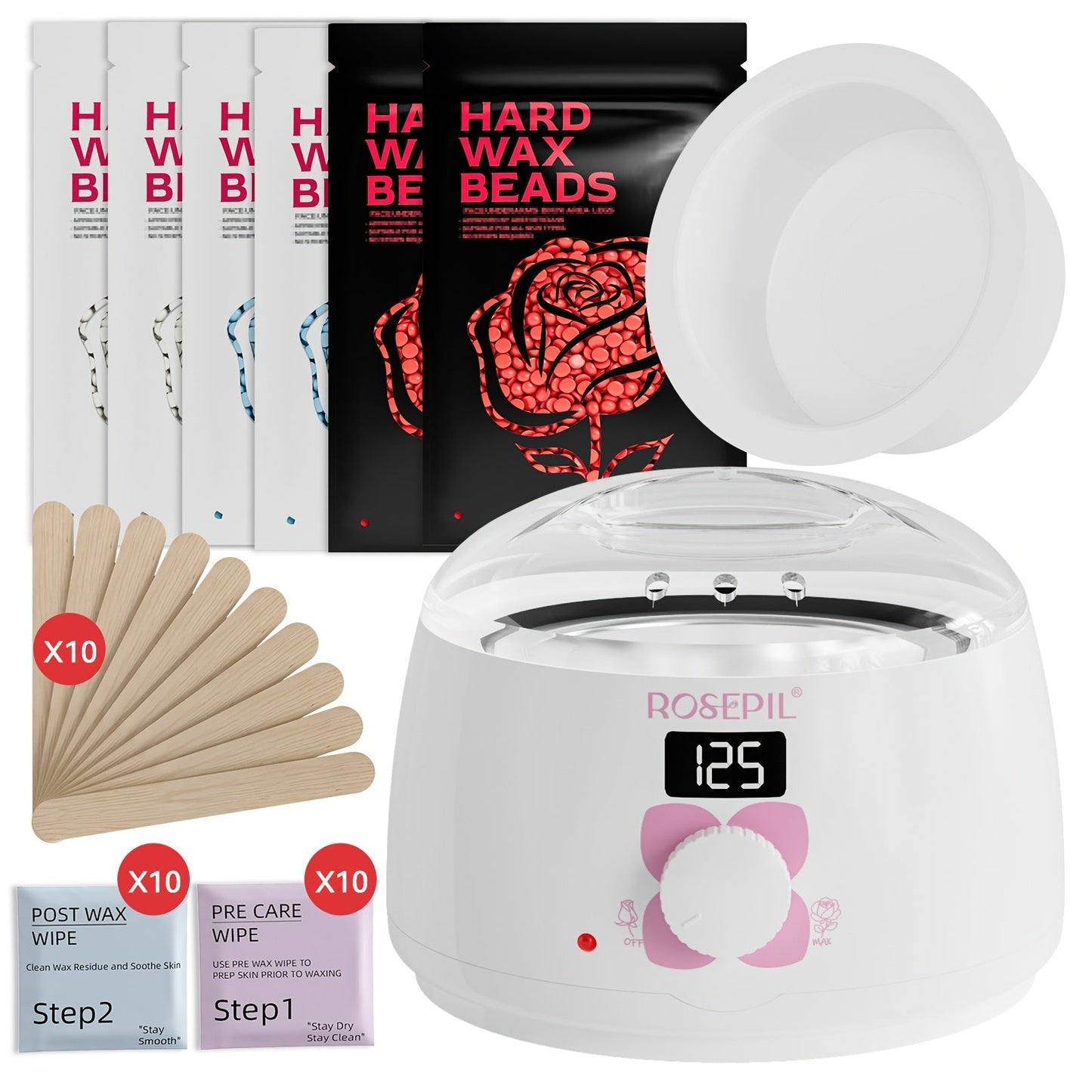 Wax Hair Removal Kit Digital Wax Pot with 6 Wax Bead Packets — Smart Temperature Control Salon-Grade Waxing Set for Body Bikini Face Legs Underarms, At-Home Waxing for Women & Men, Purple & White