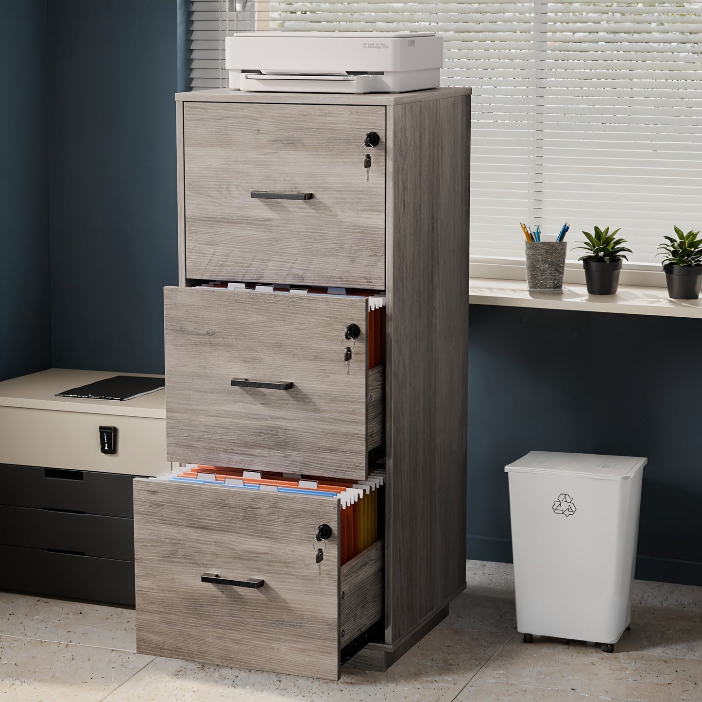File Cabinet shown in the Rustic Gray option