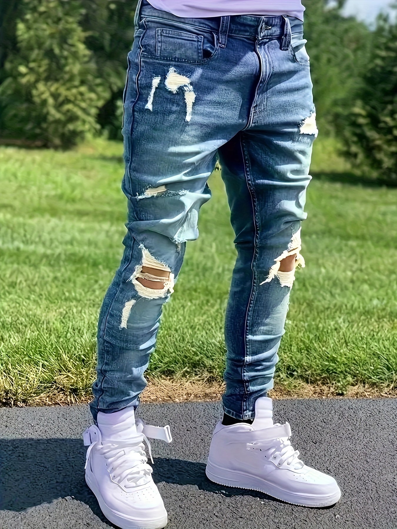 Men's Slim Fit Jeans - Classic Wash Distressed Everyday