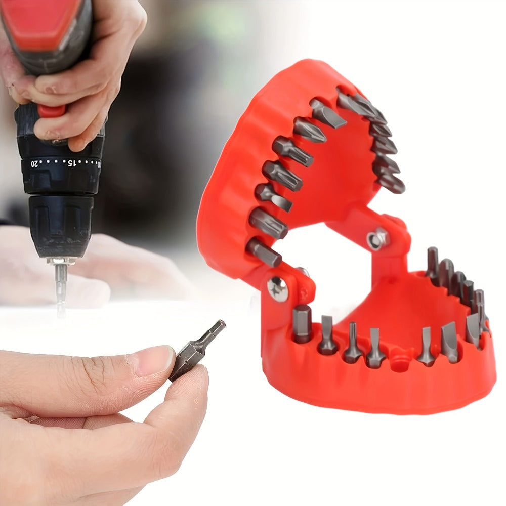 Drill Bit Holder with Base & 28-Piece 1/4" Hex Drill Bits – 2-in-1 Desktop Screwdriver & Desk Organizer Gadget, Unique Tool Gift for DIY Enthusiasts & Home Workshop