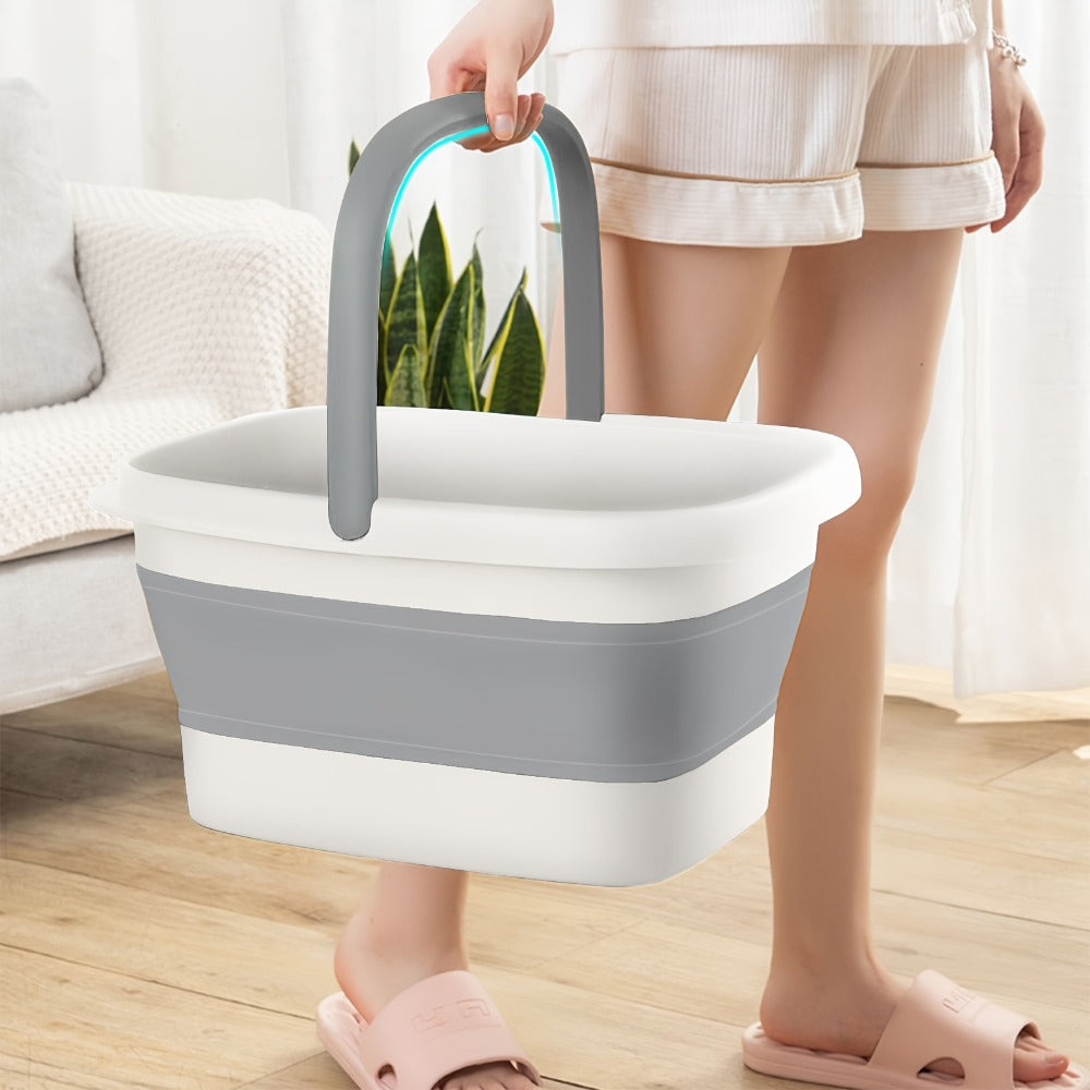 Large Collapsible Foot Soak Tub 15L 4 Gallon Foot Bath Basin Massage Acupoints Handles Foldable Multifunction Plastic Bucket Pedicure Bowl Home Spa Deep Soak Foot Relief Green
