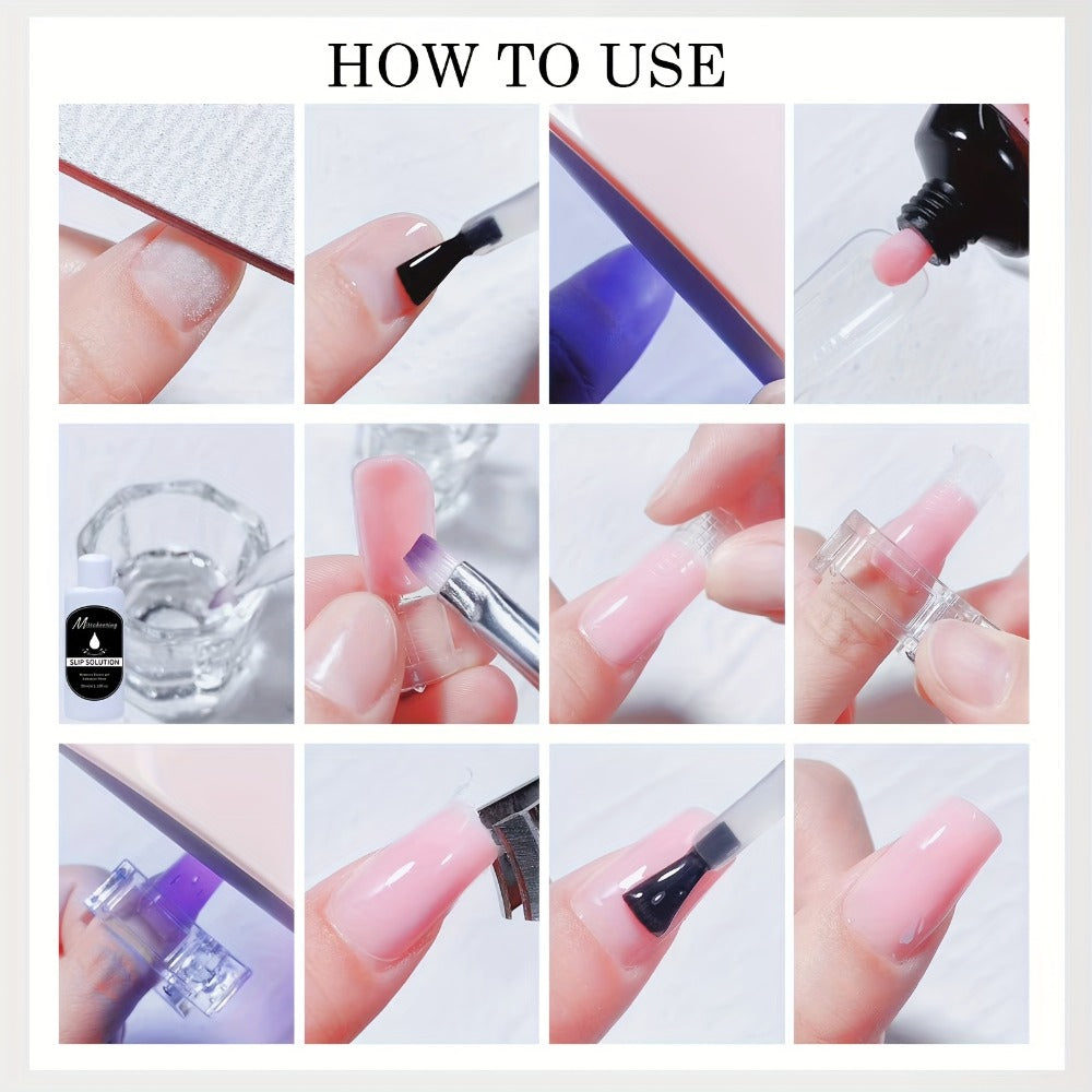 Poly Nail Gel Extension Kit 6 Colors with USB UV LED Lamp & Slip Solution - All-in-One Polygel Nail Extension Starter Set for Beginners, DIY Home Salon Nail Art Supplies for Women