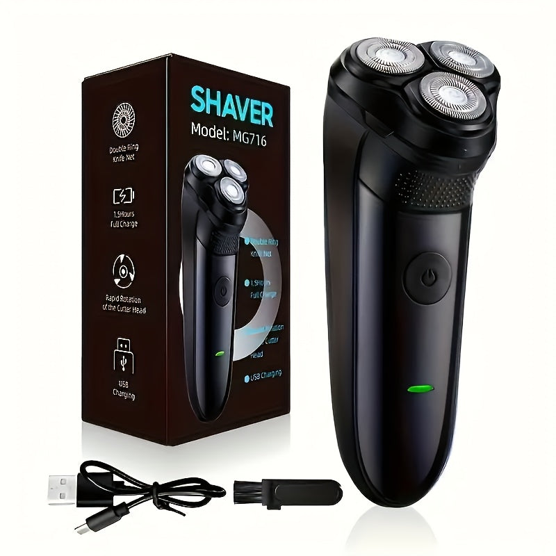Cordless Rotary Electric Shaver for Men USB Rechargeable - Multifunctional Grooming Kit for Daily Shaving & Travel - Ergonomic Close Shave Razor Blue & Black Gift for Husband Boyfriend Dad
