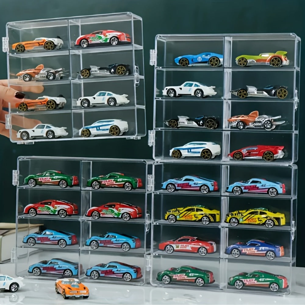 Hot Wheels Display Case 1:64 Scale Acrylic 2-Pack – Multi-Compartment Diecast Car Showcase Cabinet, Transparent Dust-Proof Storage with Safety Cover, Car Collector Gift for Boys & Adults