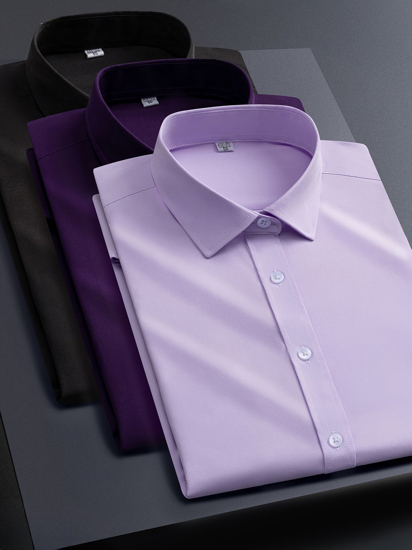 Men's Solid Color Shirt - Classic Neck Long Sleeve 567653