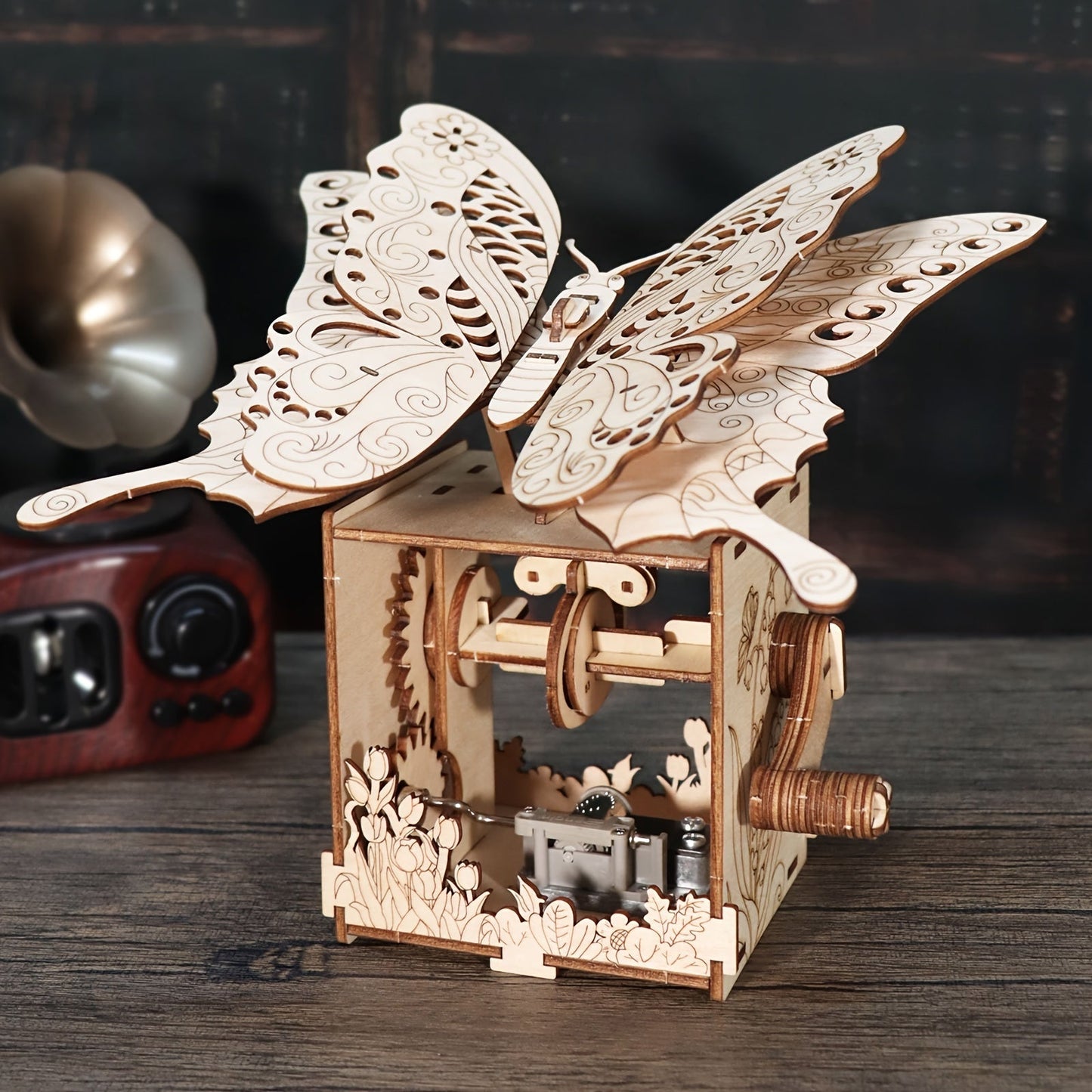 Wooden Butterfly Music Box Puzzle – "You Are My Sunshine" Handmade Assembly Model Kit, Colour Butterfly & Music Box, Romantic Birthday Valentine's Day Christmas Gift for Women Girls