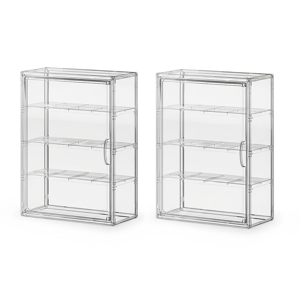 Acrylic Display Case Wall Mounted 4 Tiers – Clear Figure Display Cabinet with 3 Adjustable Dividers, Magnetic Door & Dust-Proof Design for Action Figures, Collectibles, Funko Pop, Toys & Models