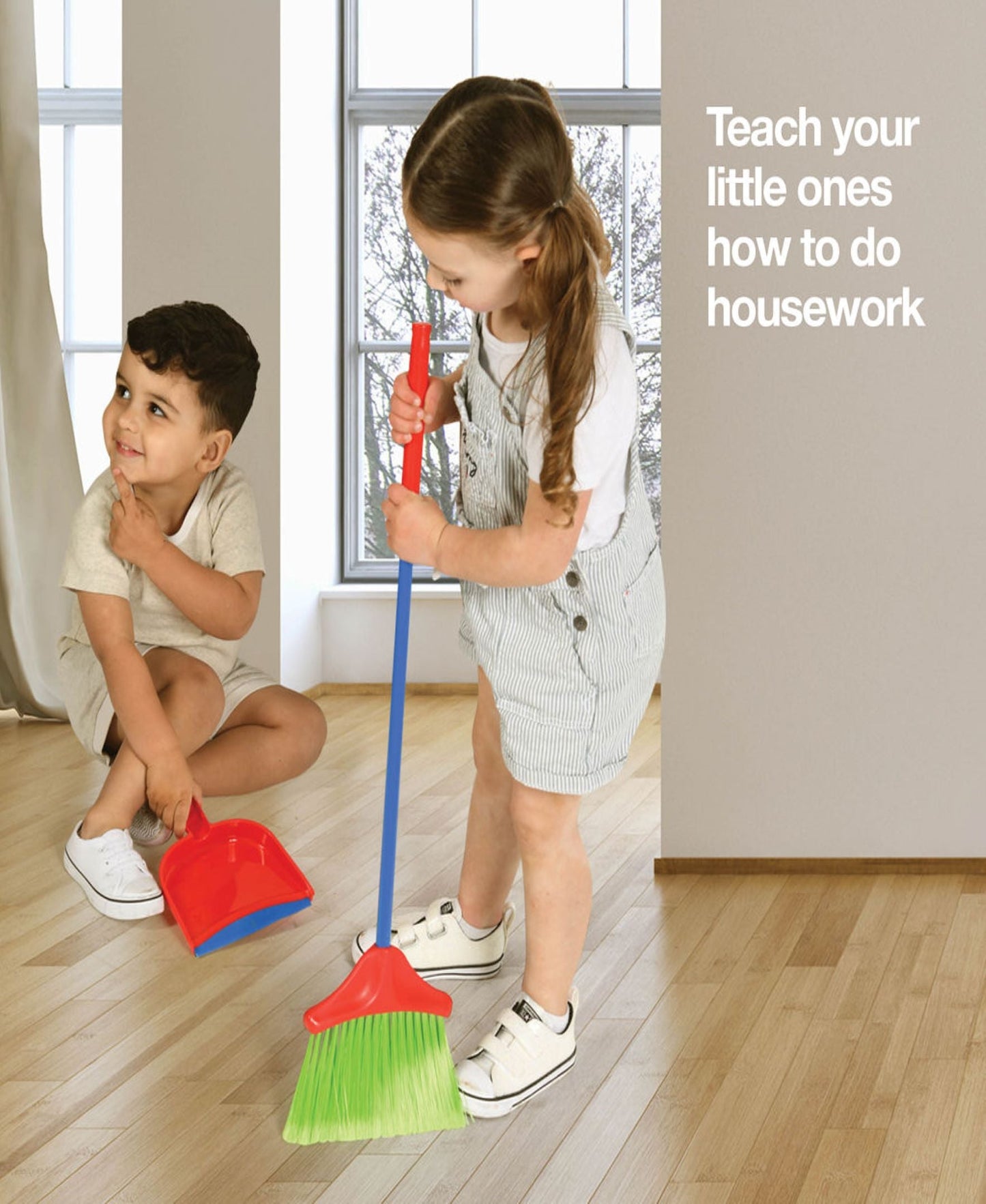 Kids Cleaning Set 4 Piece Toy Broom Mop Brush Dustpan – Pretend Play Housekeeping Kit for Toddlers Boys Girls | Develops Fine Motor Skills & Responsibility | Best Birthday Christmas Gift Ages 3+