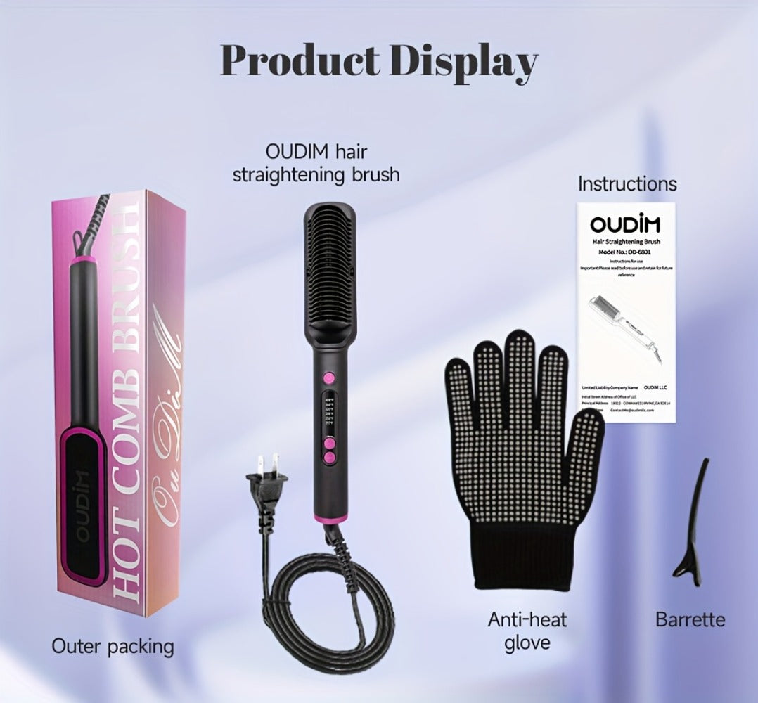 6-Setting Ionic Hair Straightener Brush with Fast Heat-Up & Anti-Scald Protection – Precise Temperature Control Flat Iron Straightening Comb for Women, All Hair Types, Home & Salon Use