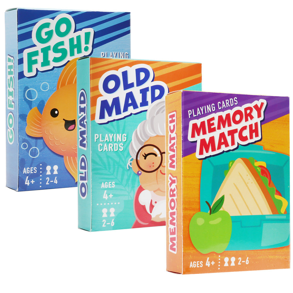 Kids Card Games Set – Go Fish, Old Maid, Memory Match & Crazy Eights Playing Cards for Boys Girls Ages 4+, 2 or 3 Deck Bundle, Family Game Night, Birthday Christmas Gift