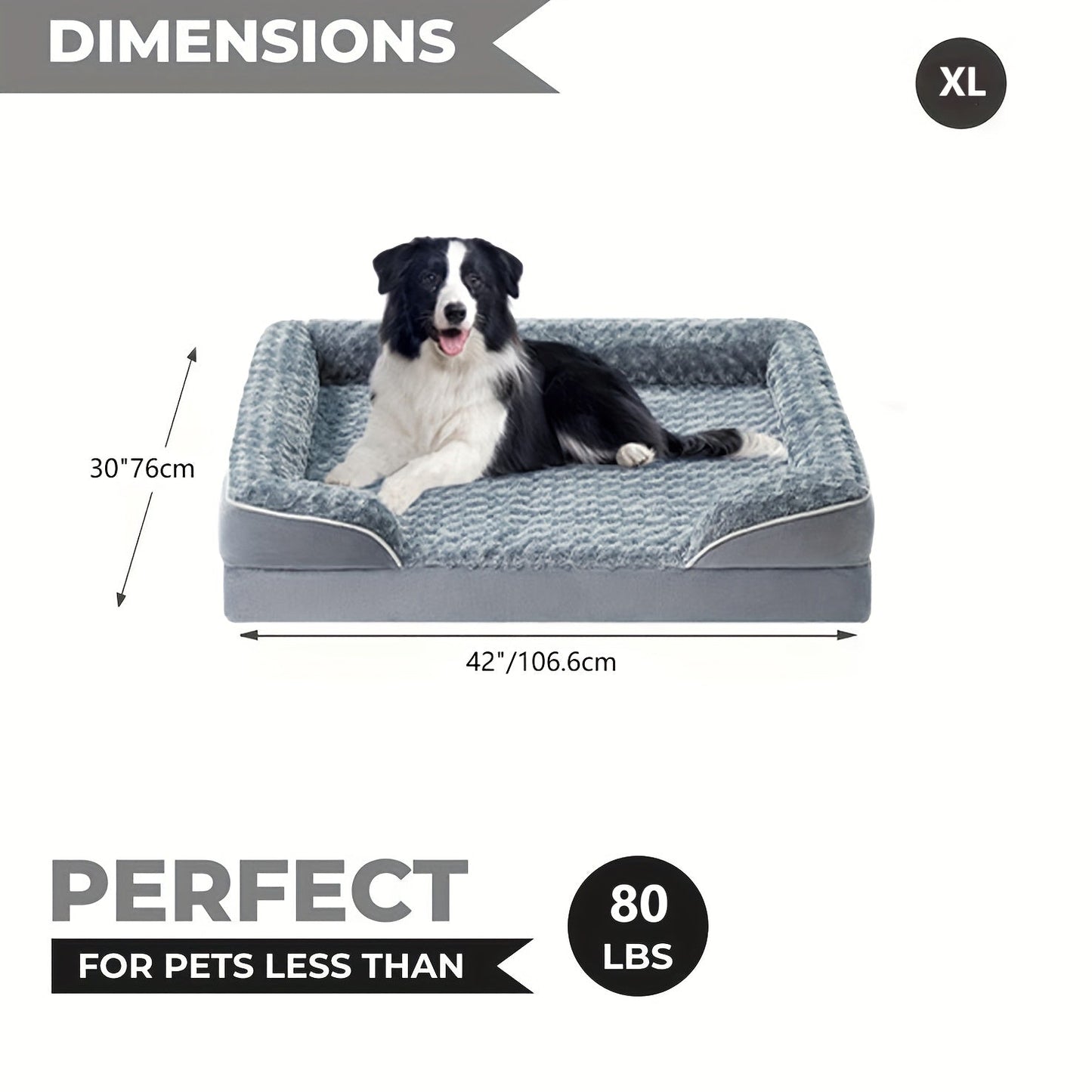 Orthopedic Dog Sofa Bed C-Shape Bolster – Washable Removable Cover, 3-Inch Thick Anti-Anxiety Plush, Nonskid Bottom for Extra Large Dogs, M to XXXL, Grey