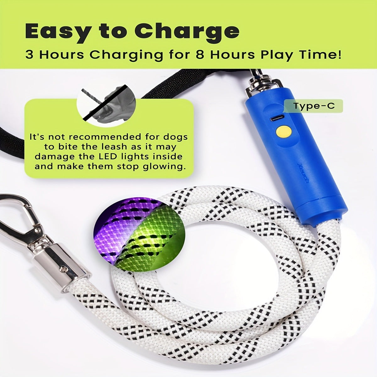 LED Dog Leash 4FT Light Up with 13 Lighting Modes & Tangle-Free Hook, Rechargeable Glow in the Dark Night Walking Leash for Small Medium Large Dogs, USB Rechargeable Pet Safety Leash