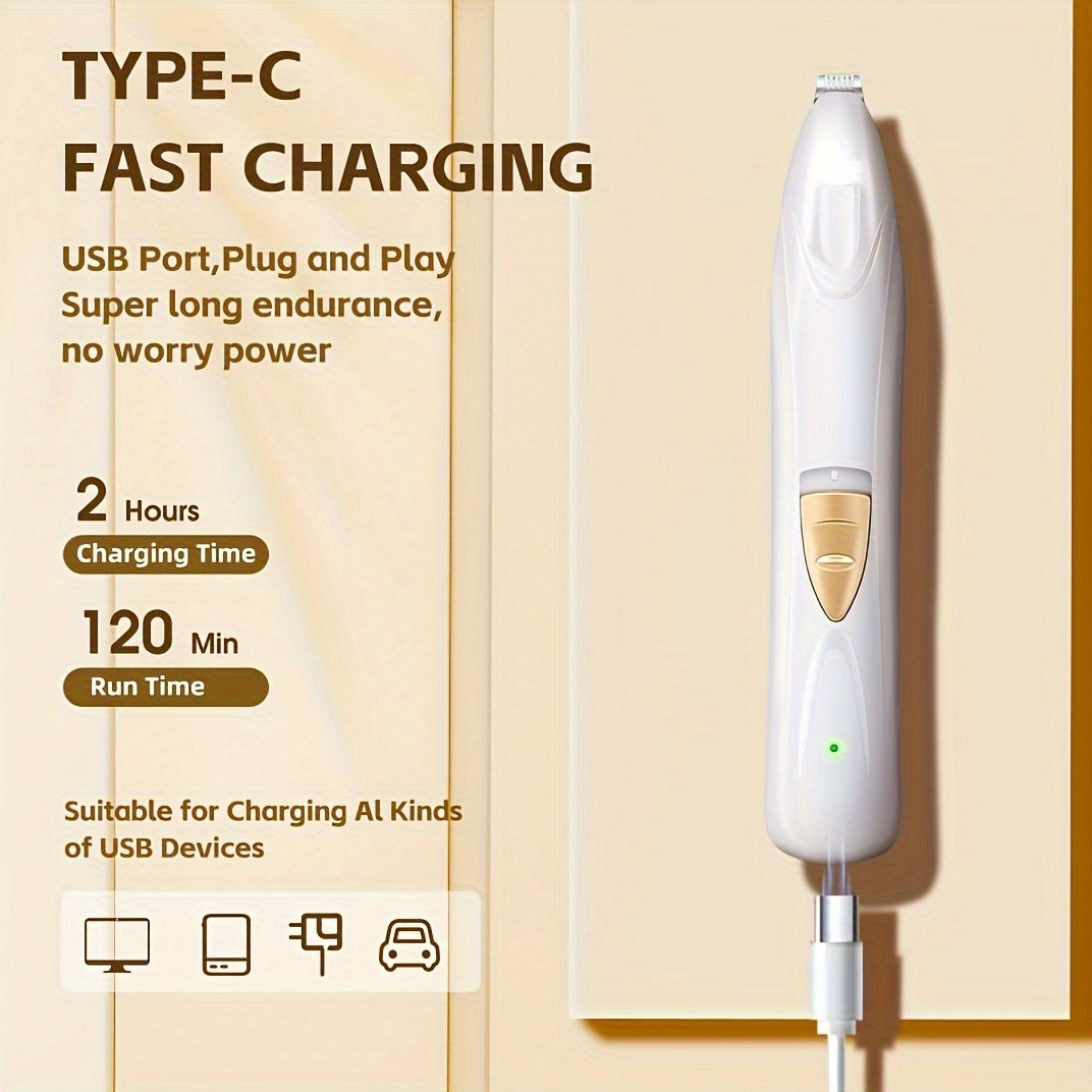 Dog Grooming Kit Electric Paw Trimmer with LED Light – USB Rechargeable Professional Dog Clippers, Low Noise Shaver for Dogs & Cats, Trims Eyes Face Ears Paws, Safe Home Grooming Tool