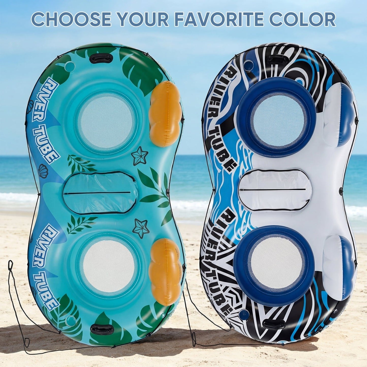Double Inflatable Pool Float Bed with Detachable Cooler 2 Cup Holders Heavy Duty Adult Lounge Chair for Swimming Pool River Drifting Lake