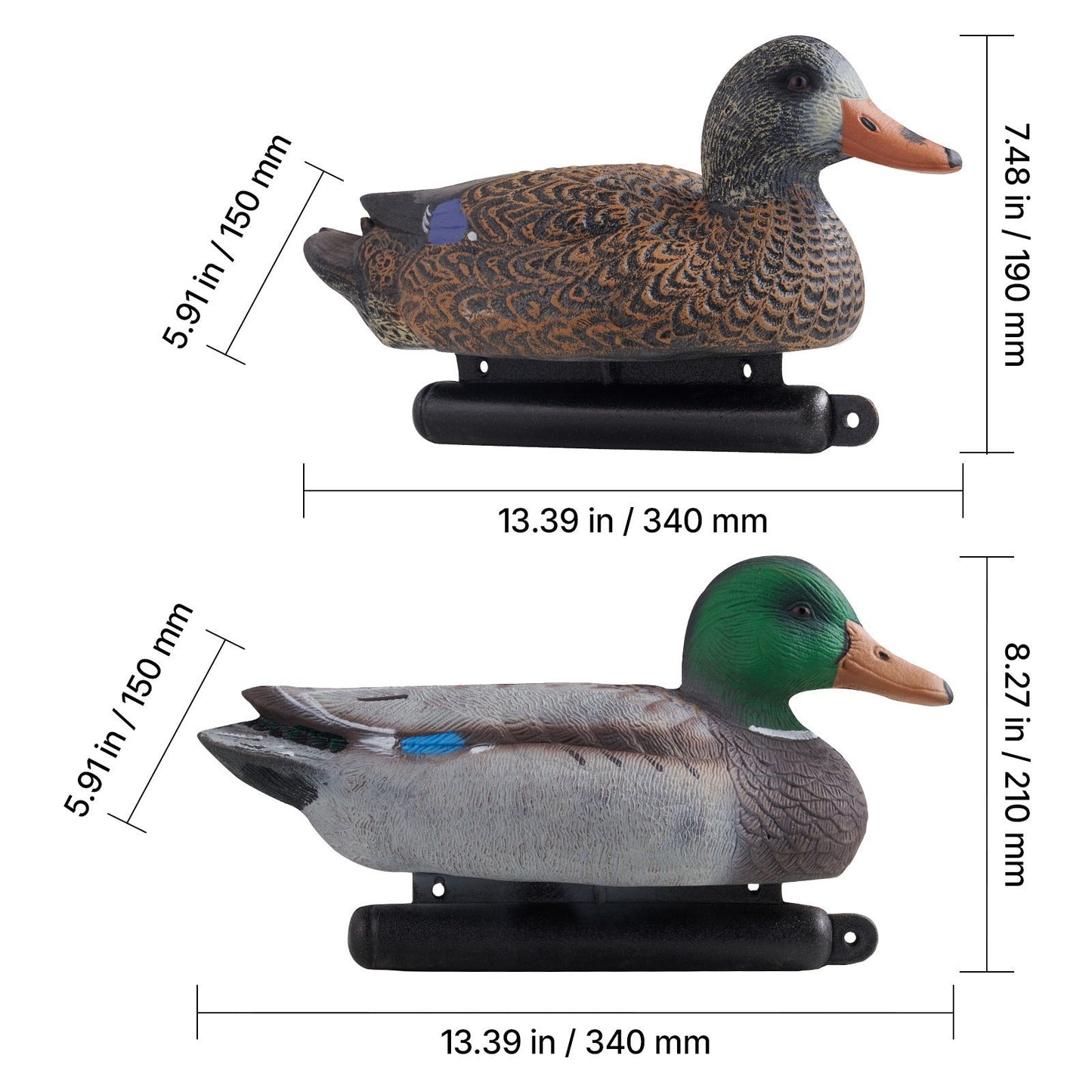 Duck Decoys 6-Pack – Realistic Floating Teal Decoy Set with Bionic Painting, XPE Compression Storage, 3 Male & 3 Female Ducks for Hunting, Pond Garden Yard Decoration, Flock Simulation