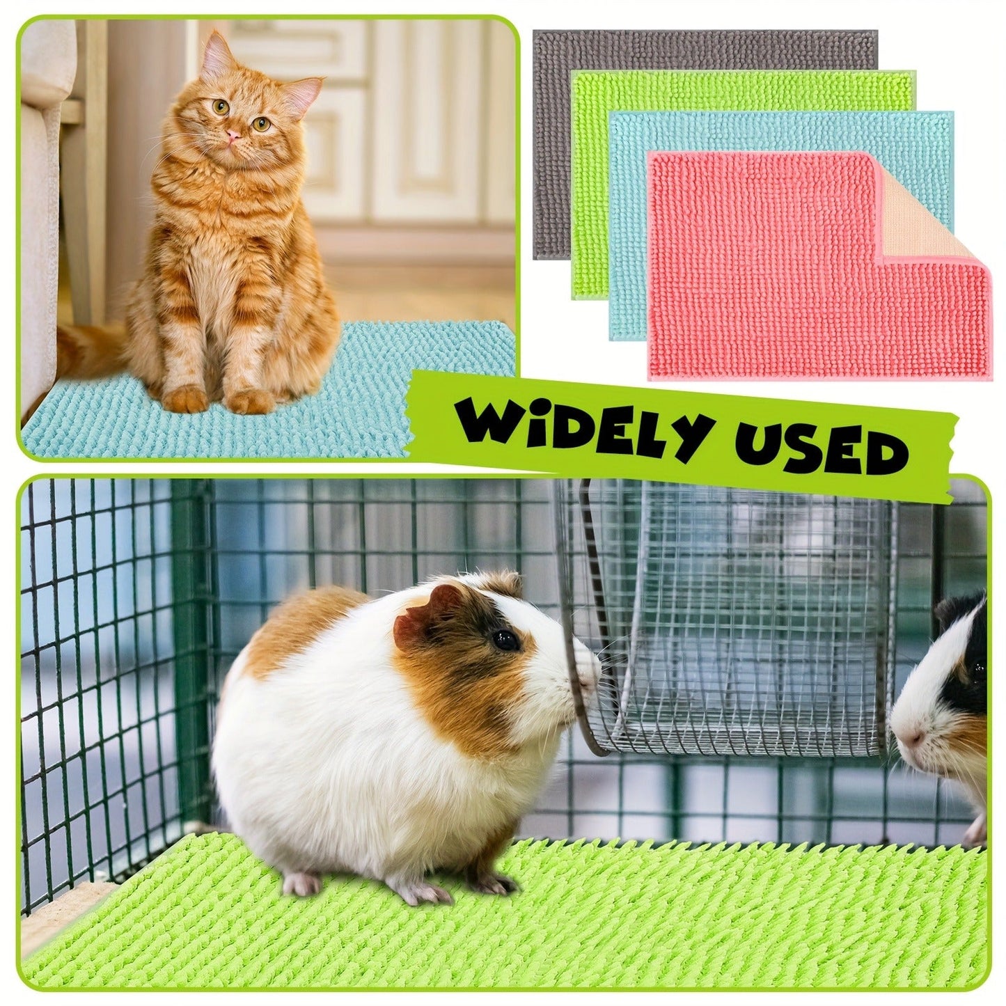 Guinea Pig Cage Liner 8 Pack Reusable Washable Bedding Mat 16x12 Inch, Absorbent Small Animal Cage Pad for Guinea Pig Rabbit Hamster, Training Pad Sleeping Mat in Gray Green Pink Blue
