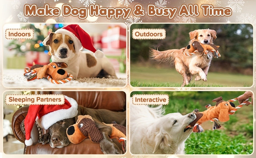 Squeaky Dog Toys for Aggressive Chewers - Interactive Tug of War Rope Toy, Crinkle Plush Chew Toys for Small Medium Large Dogs, Durable Pet Play Toy with Hidden Squeaker