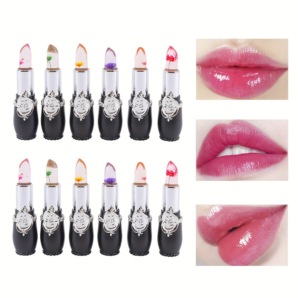 Flower Jelly Lipstick 12 Pack Color Changing pH Reactive Moisturizing Tinted Lip Balm Set Long-Lasting Personalized Shade Lip Care for Women Girls Daily Use