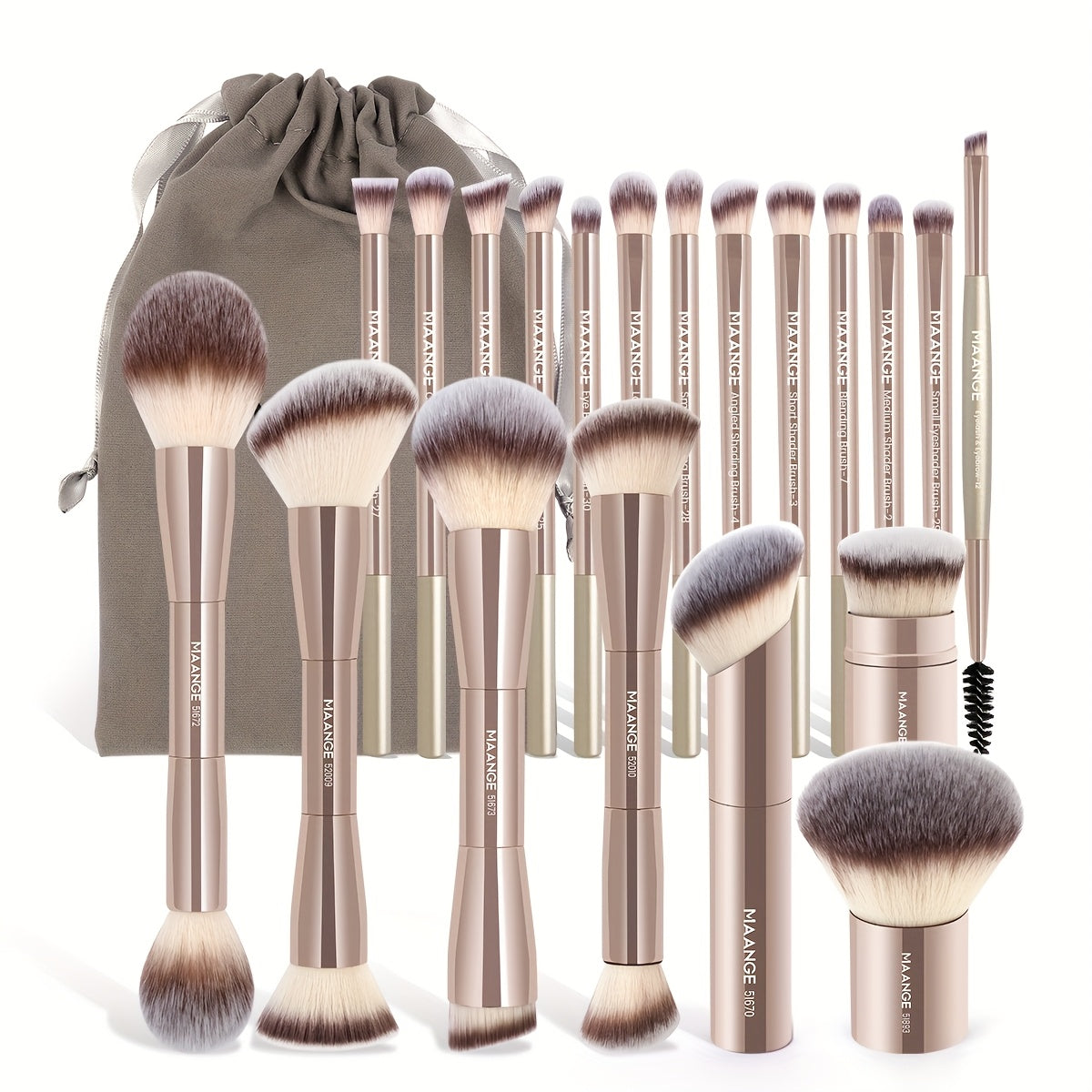 Professional Makeup Brush Set 20Pcs Metal Aluminum Tube Handle with Storage Bag Foundation Powder Blush Eye Shadow Kabuki Brushes for Women Travel Portable Multi-Function Black Gold