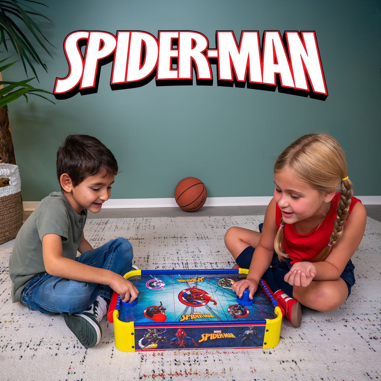Spider-Man Tabletop Air Hockey Table Officially Licensed Marvel – Wood Electric Air Hockey Game for Kids Ages 5+, Superhero Game Night Toy, Birthday Gift for Boys & Girls