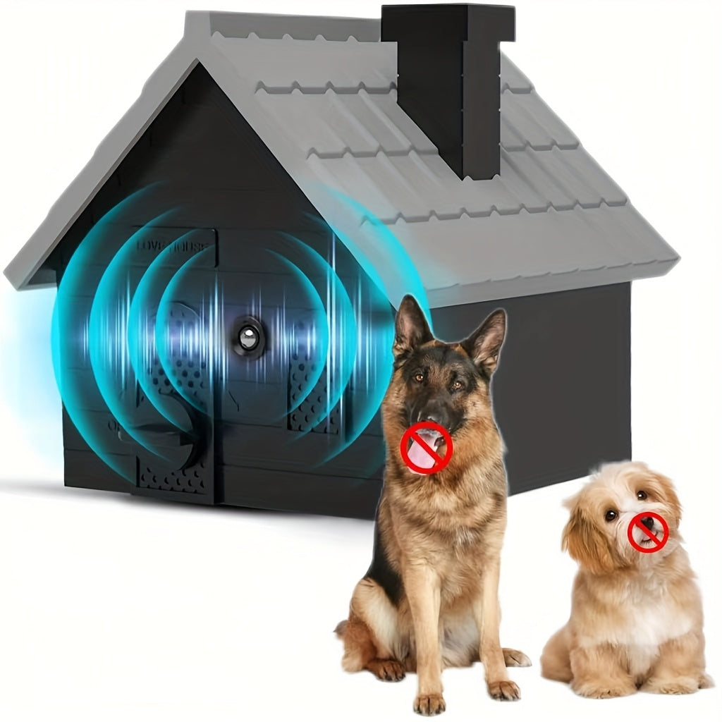 Outdoor Mountable Ultrasonic Bark Deterrent – 4-Mode Dog Barking Control Device with 15–30KHz Range | 50ft Coverage, Wall & Fence Mountable | Safe for All Dog Sizes | Indoor & Outdoor Use | Black & Gray