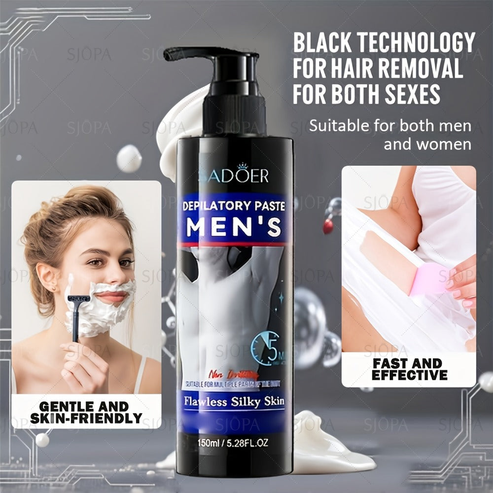 Hair Removal Cream for Men 150ml Fast Painless Depilatory for Body Face Underarm Leg & Intimate Area – Smooth Skin Formula, Razor-Free Grooming, Father's Day Gift